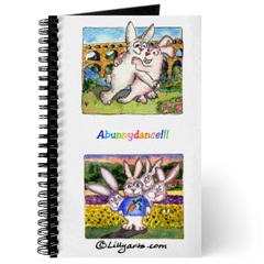 Blank Writing Journal  with Cartoon Bunnu Rabbit Art on Cover- Behind the Scenes and  Pont du Gard