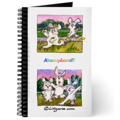 Blank Writing Journal  with Cartoon Bunnu Rabbit Art on Cover- Peeper Cottontail and Tai Chi Sunset Bunnies